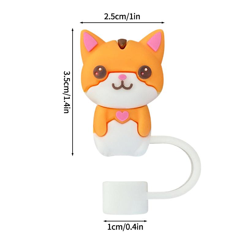 Silicone Rubber Plug Straw Cap Covers Dust-proof Straw Tips For Stanley Cups 3D Cute Animals Straw Cap Toppers Reusable