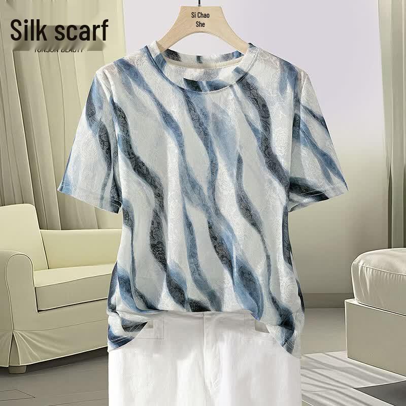 Women s Round Neck Contrast Print Loose T-shirt L