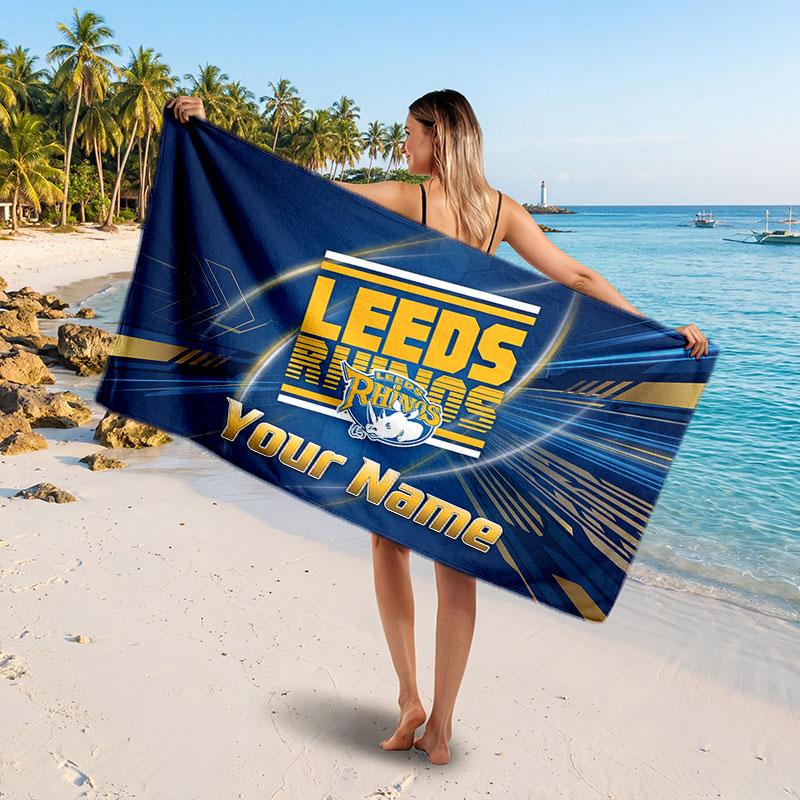 Leeds Rhinos Personalisiertes Namens-Text-Strandtuch, Weiches Saugfähiges Handtuch Strand Pool Reise Persönliches Geschenk