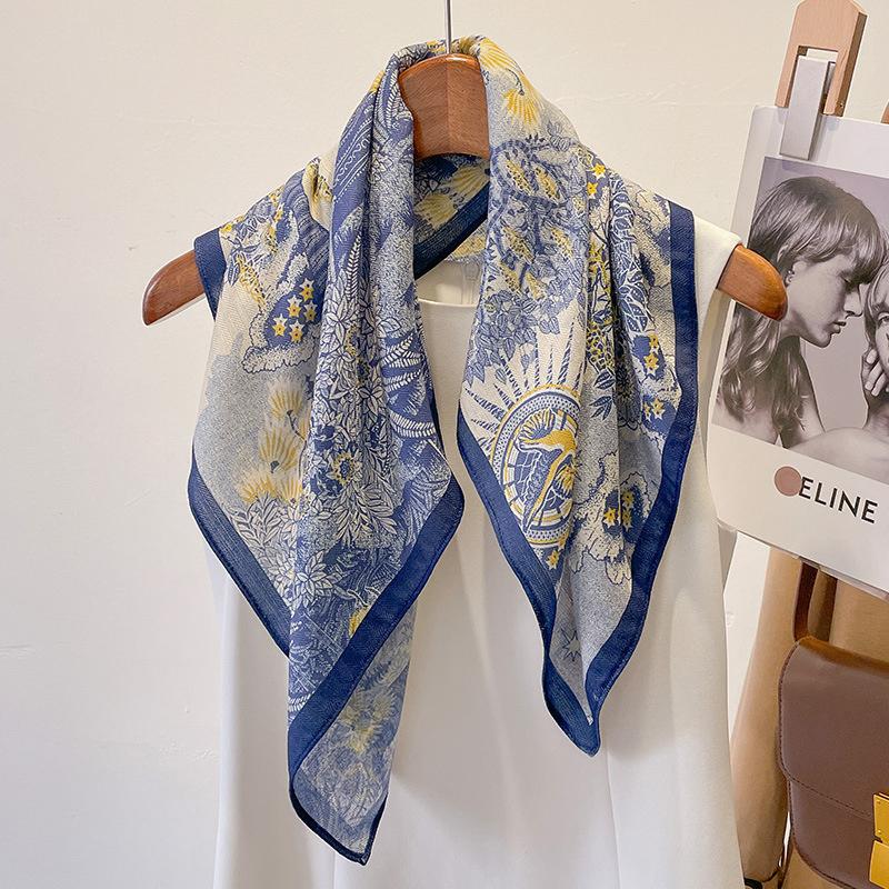 Ren Bomuld Dame Tørklæde Firkantet Foulard Dame Hals Hår Tørklæder Design Printet Hovedtørklæde Mode Pige Tørklæder 2023 Ny