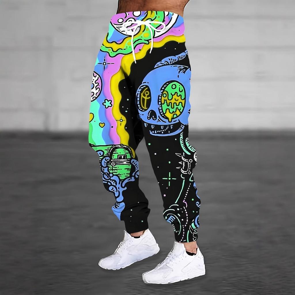 Pantaloni Jogger cu Imprimeu pentru Bărbați cu Design Dragon Chinezesc Alb și Gri, Pantaloni de Trening Casual Streetwear