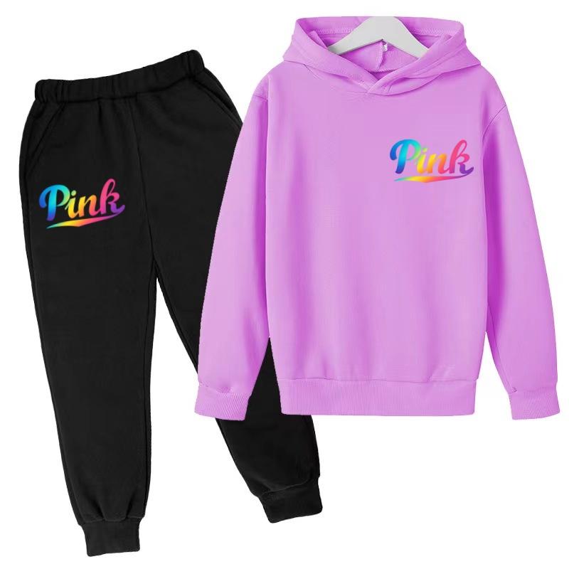 Kids Hoodie Pink Letters Print Coat Boy Girl Toddler 3-12 Years Charming Casual Clothing Top+Pants 2P Leisure Sports Fashion Set