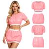Women Waterproof Vinyl 2-Piece S-3XL Crop Top and PVC Mini Skirt Swimsuit Cover Up Adaptive Swimwear for Beach Pool
