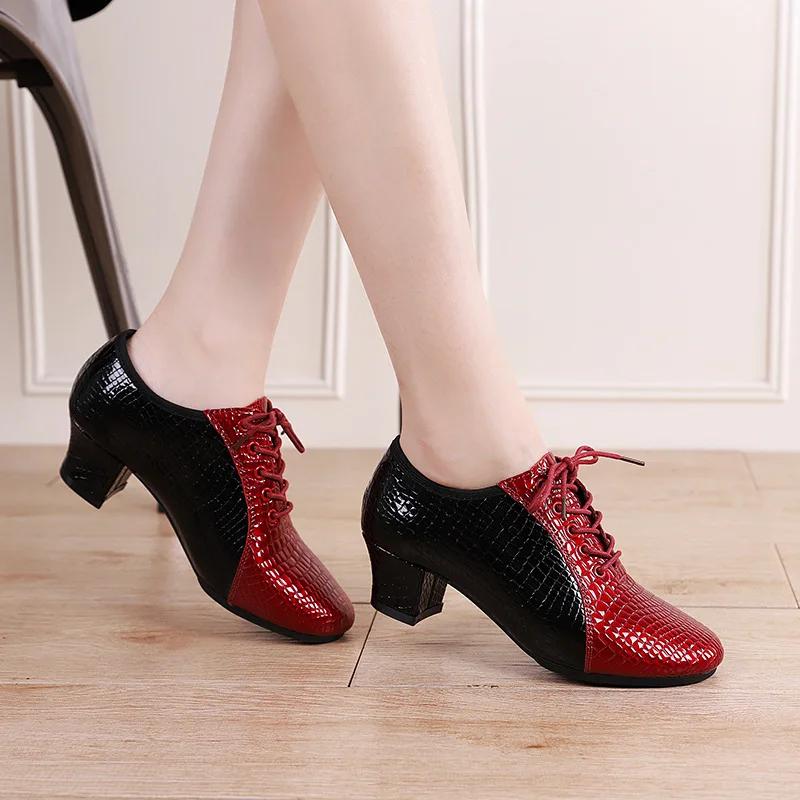 XIHAHA Women High-heeled Shoes Latin Dance Shoes Female Head Layer Cowhide Stone Pattern Sole Ballad Ballroom Jazz Woman Shoes