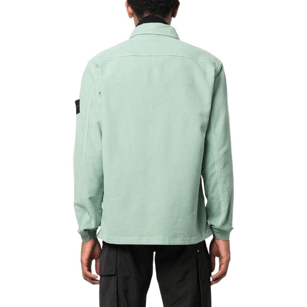STONE ISLAND Düz Renk Logo Yama Uzun Kollu Gömlek Erkek gömlekleri Açık Yeşil 771511305-V0055