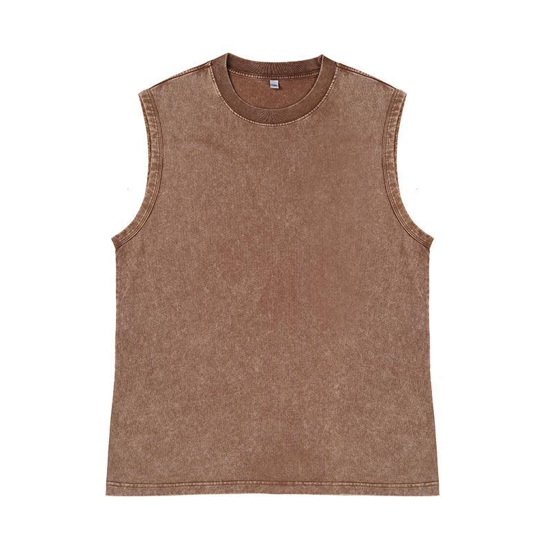 Men's Vest Vintage Washed Tee Tank Tops Summer Casual Sleeveless Tops Streetwear Black Loose Tees