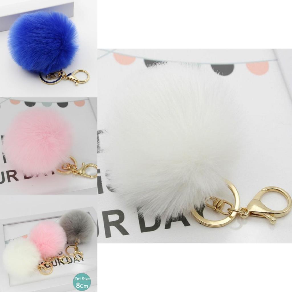 Adorable Cute Soft Rabbit Fur Ball Plush Key Chain For Bags And Car Accessories