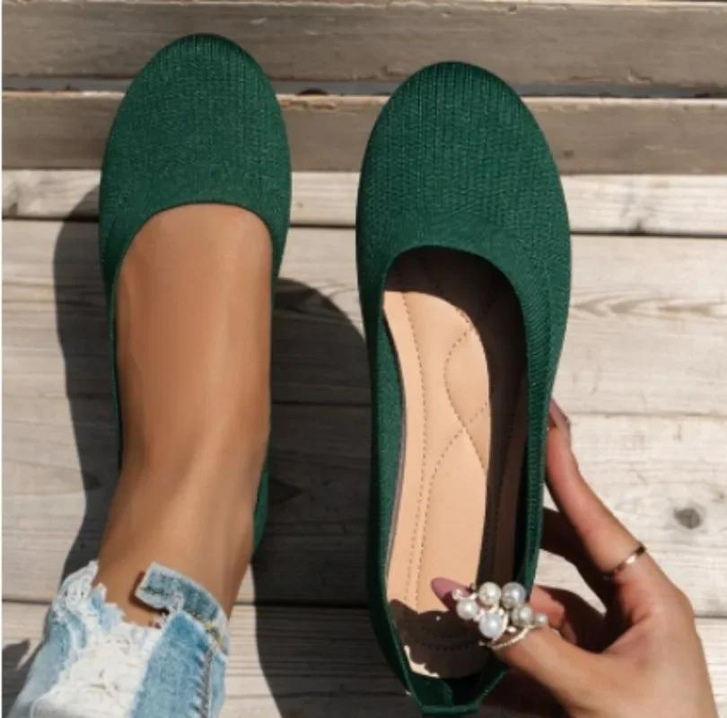 Fashion Round Toe Flats for Women Comfortable Knit Ballet Flat Shoes Casual Slip On Shallow Shoes Office Boat Shoes Plus Size Moccasins