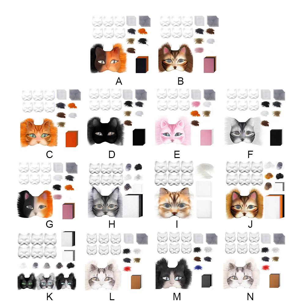DIY Therian Masken-Set mit Filzstoffbogen Plüsch Kunstfell Augennetz Katzenmaske Blanko Tier-Verkleidungsmaske für Jungen Mädchen