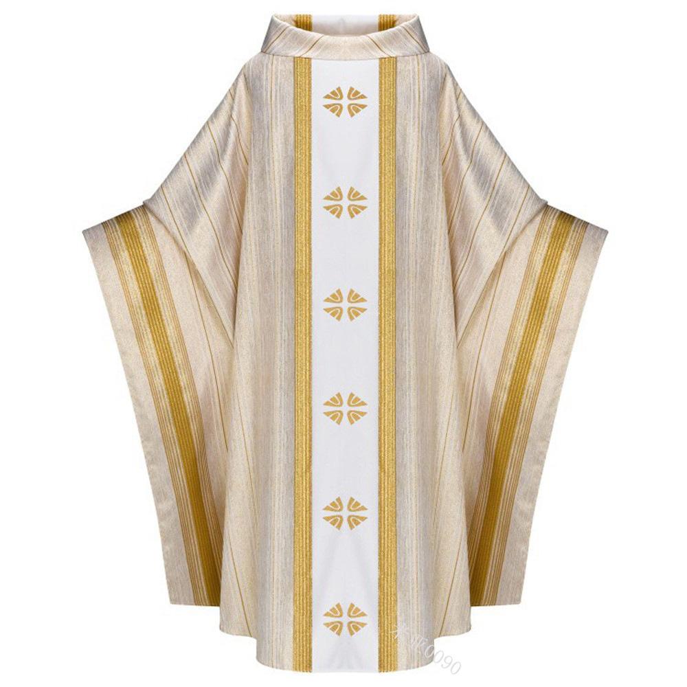 Casulla de Sacerdote Tejida Multicolores con Raya Dorada Vestimenta Litúrgica Gótica Túnica Clerical para Celebrante Pastor Iglesia Católica Misa