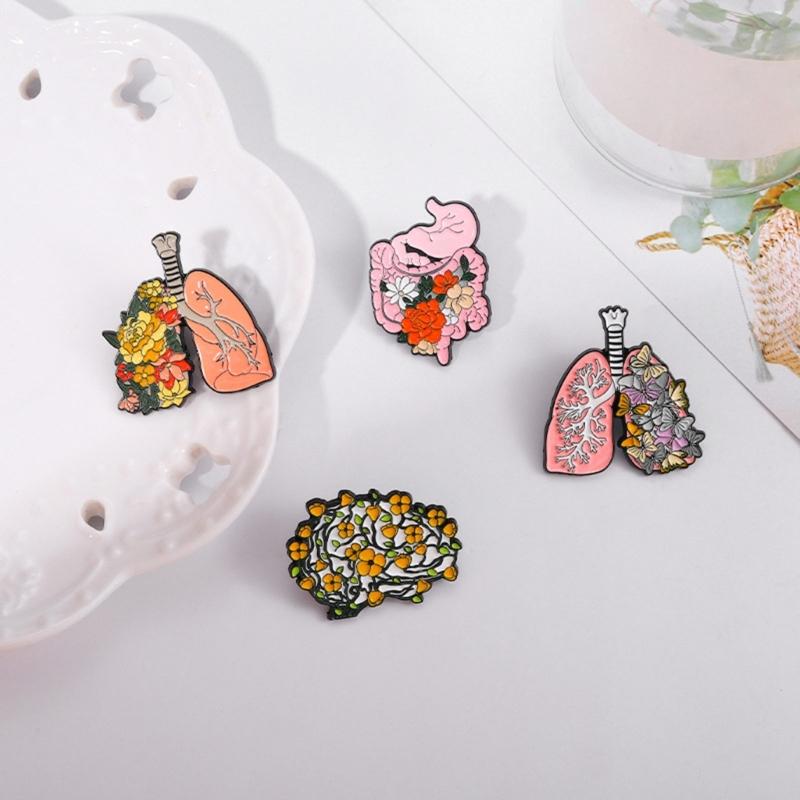 Floral Organ Enamel Pins Brain Lung Intestines Stomach Brooches Lapel Badges Cartoon Plant Jewelry Gift for Kids Friends