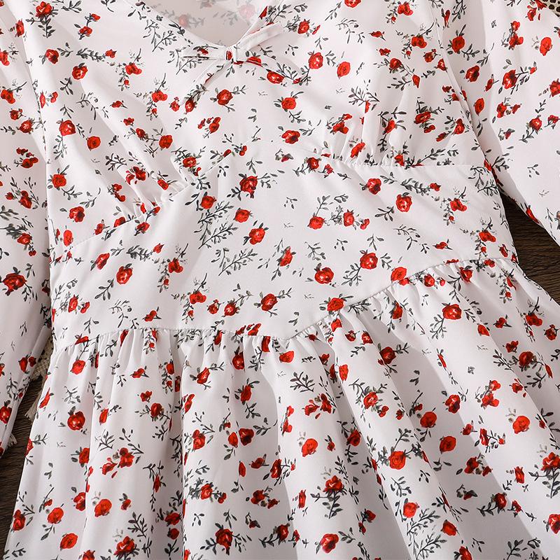 Rochie French Floral cu Mânecă Lungă, Subțietoare, pentru Fete, Colecția Primăvară 2026