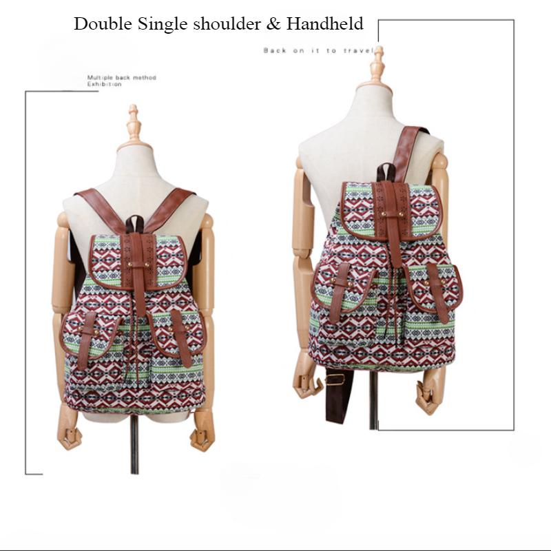 Ethnic Style Retro Women's Backpack Personalized Fashion Pattern Plaid Double Shoulder Bags Casual Large Capacity Drawstring Female Travel Rucksacks