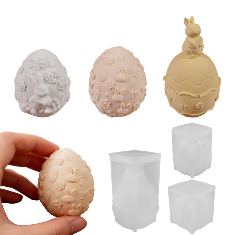 Embossed Hare Easter Eggs Shape Silicone Molds Heat Resistant for Resin Casting Making Candle Soap Home Decoration