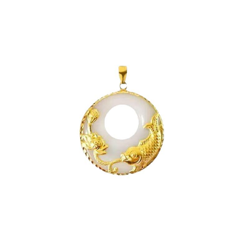 Xiaohongshu Luxury Koi Lotus Pendant Necklace for Women - Elegant Peace Buckle Clavicle Chain