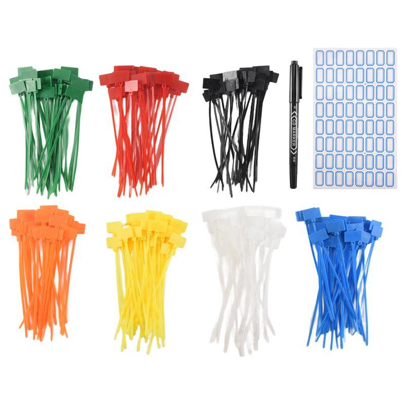 A74E-250 Piezas 7 Colores Marcadores de Cables de Nylon Ataduras de Cable Auto-Bloqueantes Escribibles Etiquetas Marcadoras Zip para Cables Ethernet Etiqueta Marcadora de Alimentación de Nylon