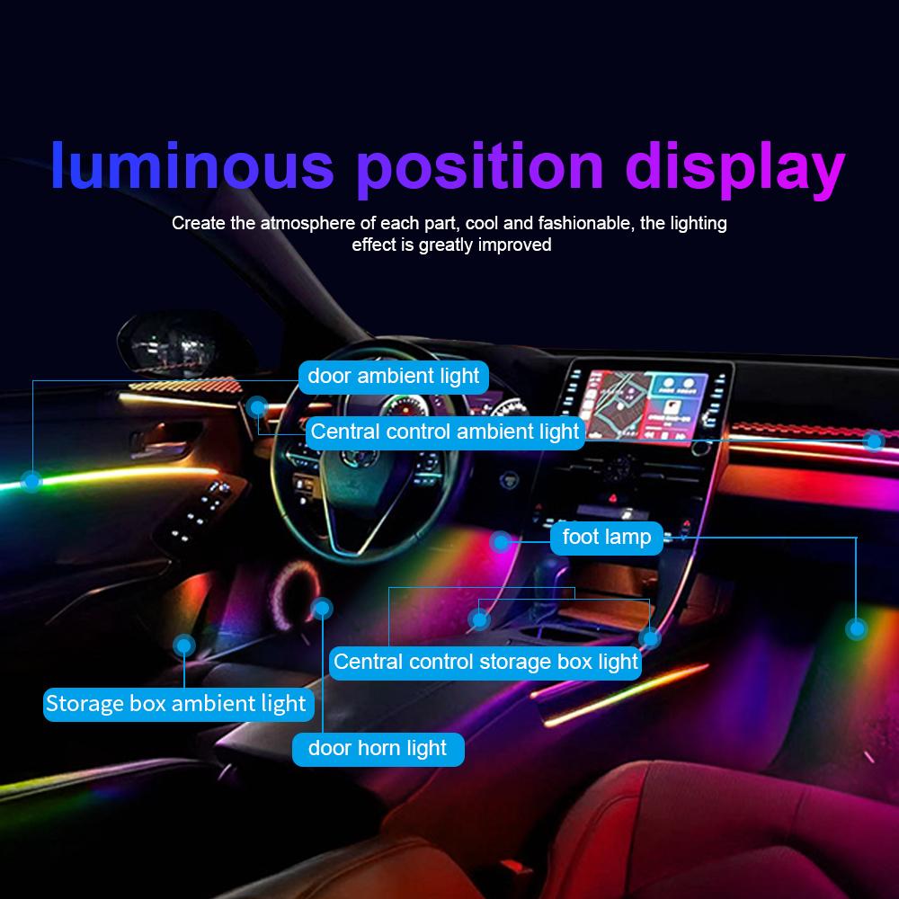 18 v 1 64barevné RGB Symphony Car Ambient Light Interiérové ​​akrylové vodítko LED páskové světlo Dekorace Atmosférická lampa pomocí ovládání aplikací