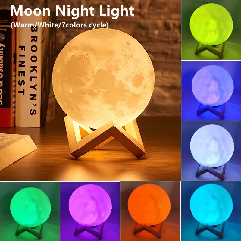 3D Moon Lamp with Galaxy Projection - 5 Color Changing LED Night Light for Kids & Teens, Bedroom Reading Lamp +Starry Sky Decor
