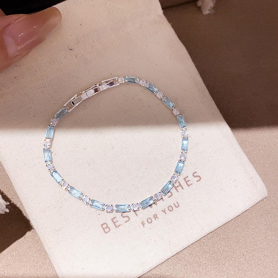Elegant Light Blue Zirconia Star Bracelet: Fresh and Sweet Rectangular Clasp Jewelry for Women