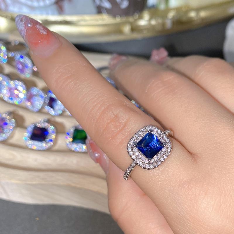 Purple & Pink Gemstone Jewelry Set: Grape Stud Earrings and Asscher Cut Adjustable Ring