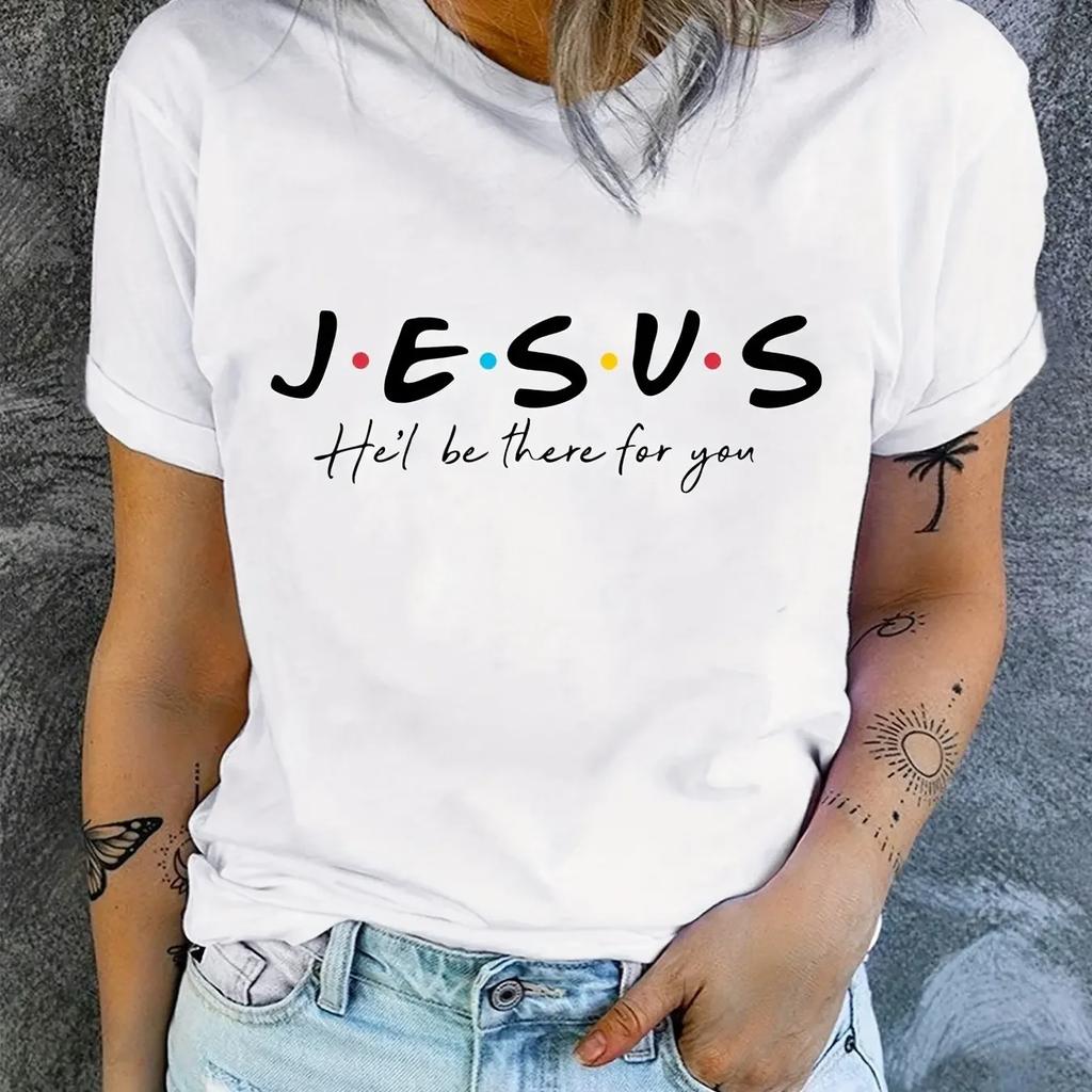 Jesus Print T-Shirt Summer Short Sleeve Casual Top Women's Clothing Tee Women Streetwear T Shirt Female  Y2k Top