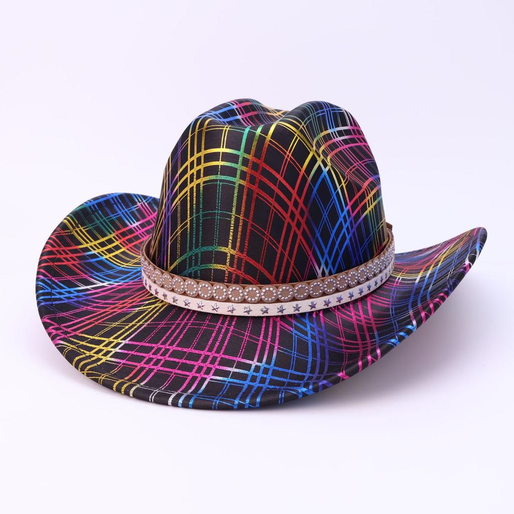 Western Cowboy Hat European And American Colorful Sequined Striped Plaid Jazz Hat Men'S And Women'S Stage Top Hat