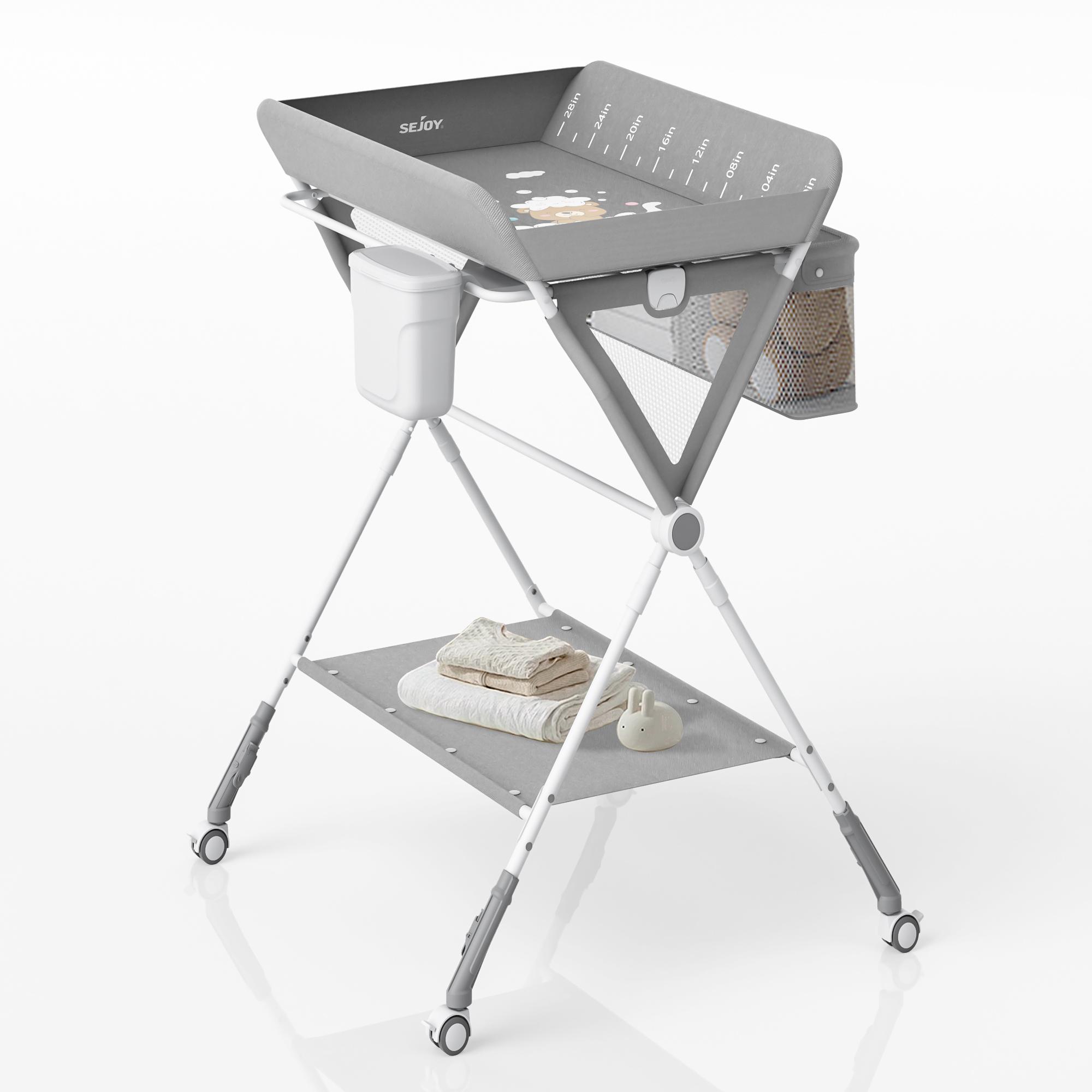 

SEJOY Baby Changing Table Foldable Portable Height Adjustable Diaper Care Station With Wheels Mobile Infant Newborn Diaper Table