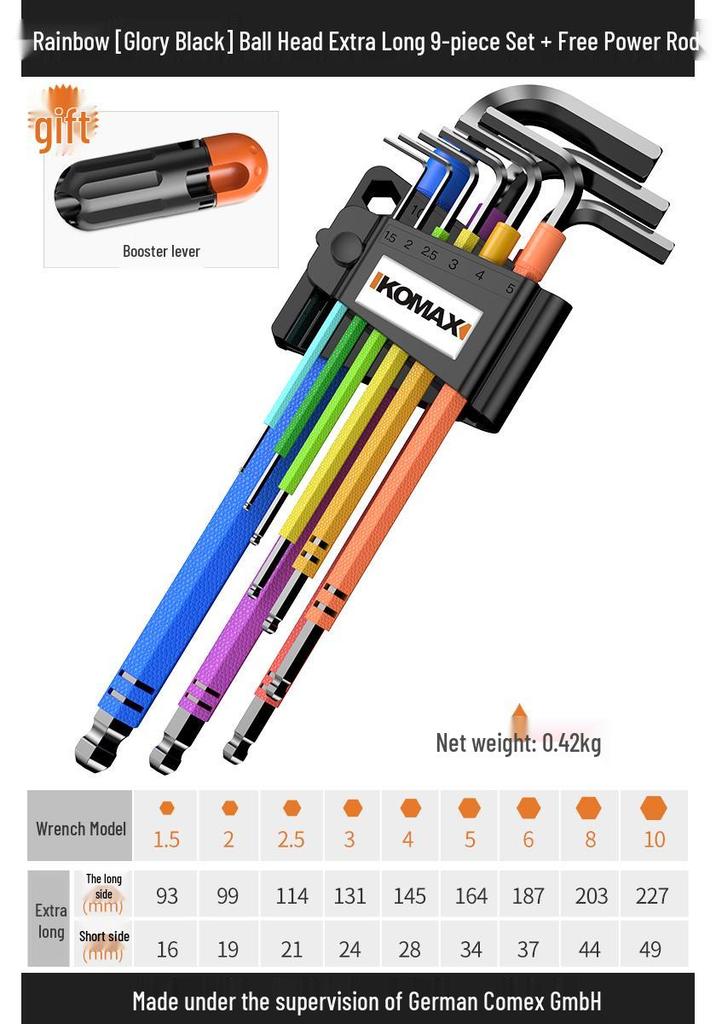 Rainbow Metric Hex Key Set - Comprehensive 6-Sided Screwdriver Tools