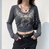 Y2k Fairy Grunge Diamonds Graphic Print Crop Top Autumn Long Sleeve Slim Fit Pullovers Tees Women Vintage White Crop Top Clothes