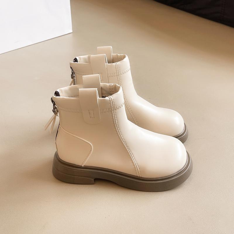 Girls Leather Boots Round-toe Children Chelsea Boots Non-slip Fashion Kids Black Brown Short Boots Simple Anti-Slippery 2024 New