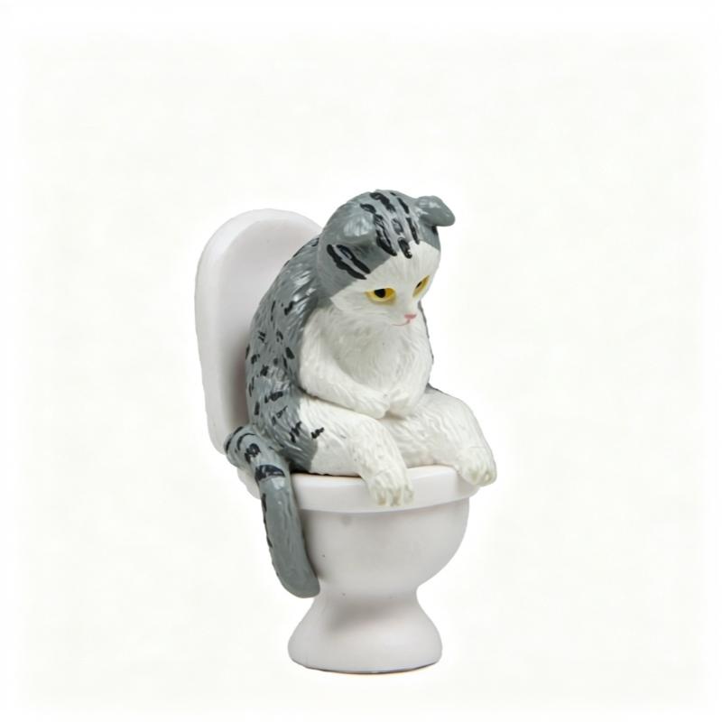 Toilet Seat Cat Model Cartoon Figurines Sitting On Toilet Kitten Diy Fairy Garden Bonsai Home Decor
