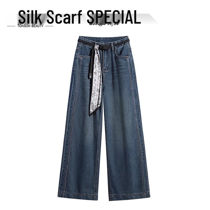 

Sispers Women s High-Waisted Washed Straight-Leg Denim Jeans S