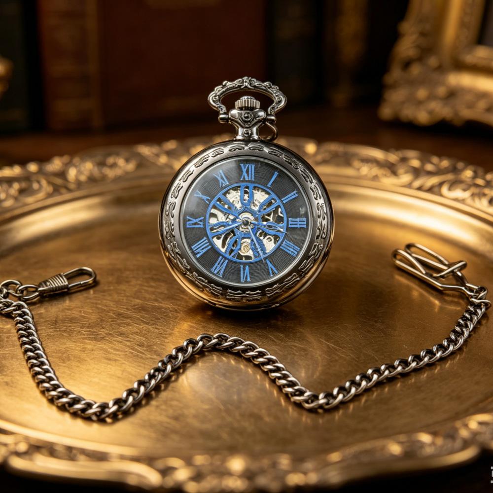 European-Style Carved Hollow Mechanical Pocket Watch, Classic Roman Scale Manual Mechanical Pocket Watch, Student And Elderly Gift Watch