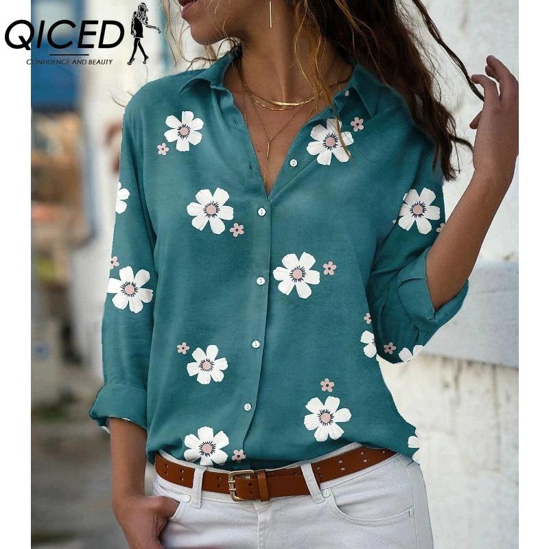 QICED 38 Color Women's Fashion Casual Long Sleeve POLO Neck Blouses & Shirts
