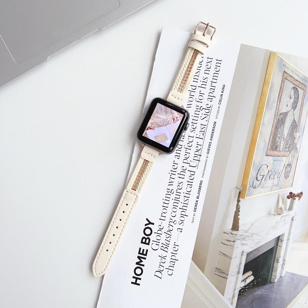 

Кожаный ремешок для часов с прошивкой из бисера для Apple Watch 1-9 серии Iwatch 38 мм, 40 мм, 41 мм, Iwatch 42 мм, 44 мм, 45 мм, 49 мм