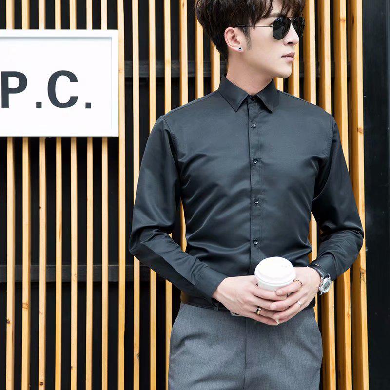 Men's Slim Fit Business Casual Long-Sleeve Shirt for Spring and Autumn