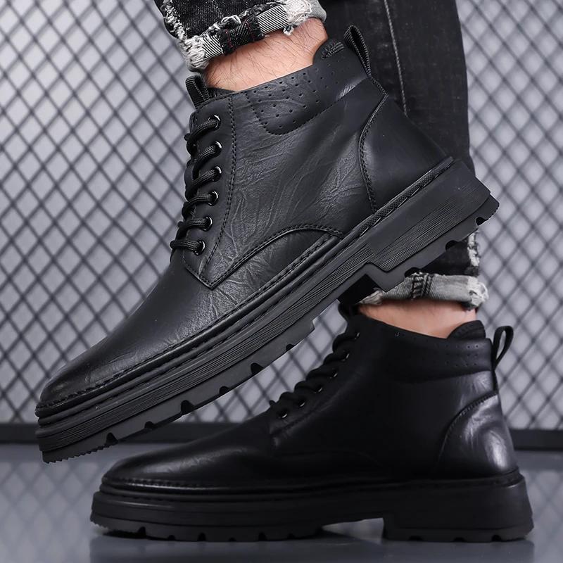 New Men's Boots High Top Leather Shoes Genuine Leather Breathable High Quality Casual Shoes Retro Fashion Lace Up Work Men Shoes