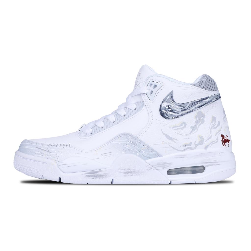 Nike Flight Legacy Cloud Horse Steps In Smoke Leather Cushioning Abrasion Resistant Breathable Mid Top BQ4212-101(Team28-)