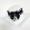 Black Bow Bell Choker Lolita Cute Lace Stretch Wristband Leg Ring Set