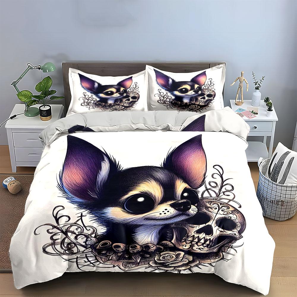 Whimsical Chihuahua Gothic Charm Bedding Sets Duvet Covers Pillowcases(1* Duvet Cover 2* Pillowcases Without Duvet Insert)