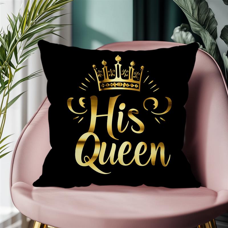 1Pc King And Queen Cushion Covers Black Polyester Pillow Cover For Home Sofa Chair Bed Car Party Table Decoration
