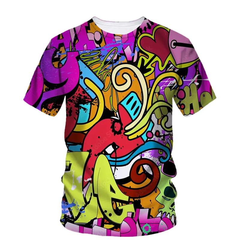 Sommar Ny Kreativ Graffiti Målning Konst Linje T-shirt Herr Mode Casual Hip Hop Harajuku 3D HD Tryckt O Krage Kort Ärm