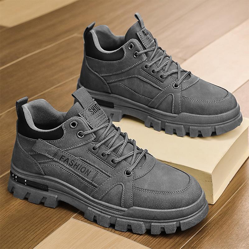 

Autumn new fashion retro style leather splicing lace-up platform Martin shoes outdoor sports men s shoes 39 сірий колір