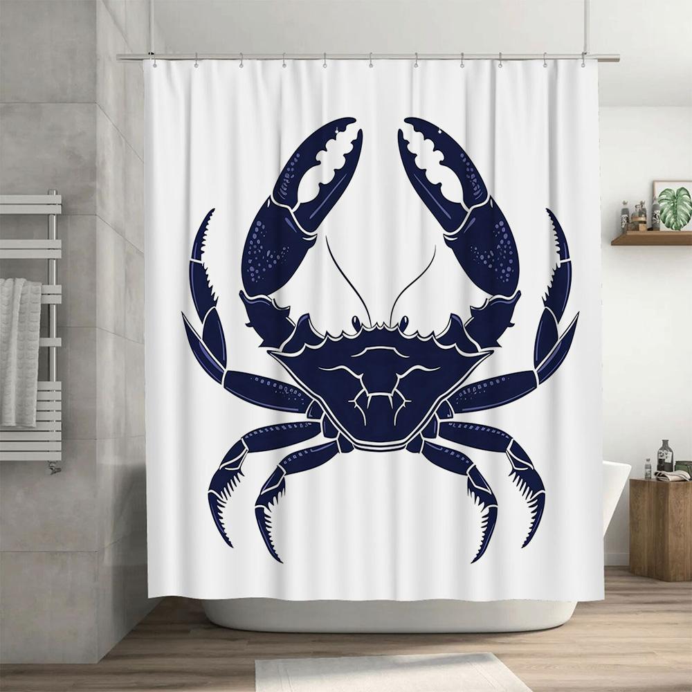 New Crab Print Shower Curtain Waterproof Home Decor Bathroom Accessories Modern Blue Sea Animal Printed Shower Curtains for Sale