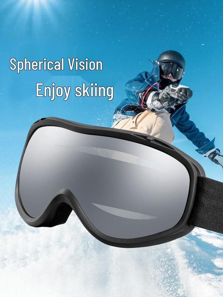Double-Layer Anti-Fog Spherical Ski Goggles with Myopia Clip & UV Protection for Snow Sports