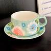 Girls High-Value Flower Mug Office Ceramic Coffee Cup Underglaze Color Afternoon Tea Coffee Cup Saucer Set