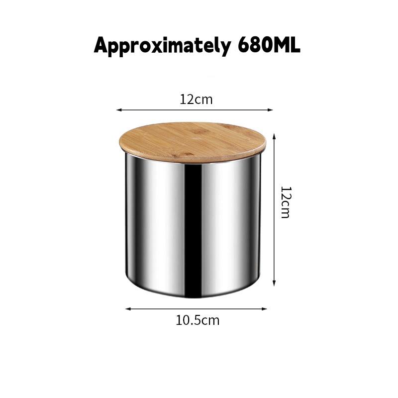 304 Stainless Steel Sealed Jar,Candy Jar,Grain Coffee Beans Storage Jar,Kitchen Snack Food Jar,Bamboo Wood Lid Sealed Tank