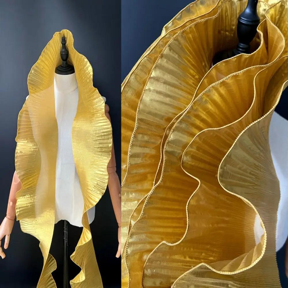 Metallisch Glänzender Große Welle Spitze Stoff 15cm Breit 1 Yard Falten Netz Organza DIY Styling Nähen Rüsche Kleid Zubehör