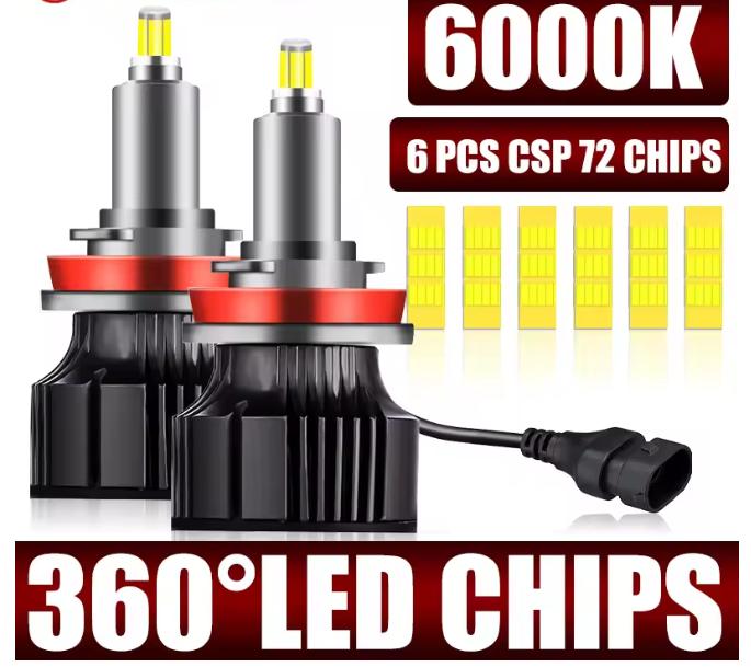 200W 360° H8/H11 LED Headlight 40000LM Super Canbus Fog Lamp 500K White Lamp For Lens,2pcs,
