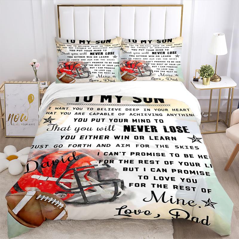 3pcs Heartfelt Message from Dad Bedding Set, Includes 1 Quilt Cover and 2 Pillowcases, Comfortable Bedding with Stylish Design for Bedroom